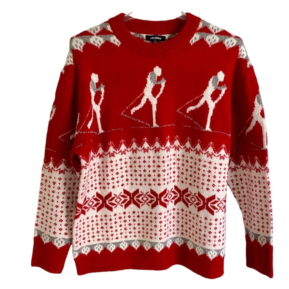 Cocobleu Red White Pullover Winter Sweater Womens Medium NEW